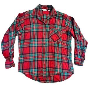 VTG‎ EZ Spirit Plaid Button Up Flannel Shirt Red Green Pocket Long Sleeve Small